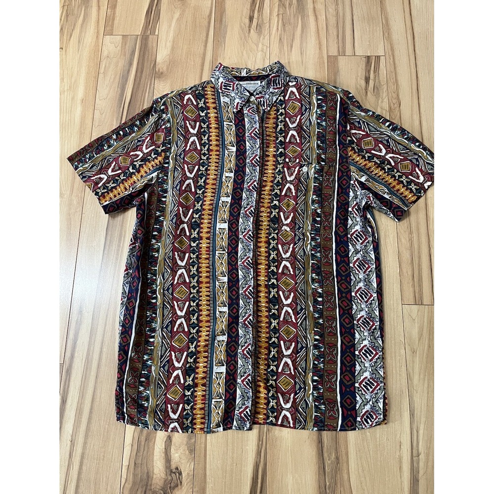 Vintage Maggie Lawrence Sport Tribal Button Up Blouse Shirt Geometric Sz M Aztec